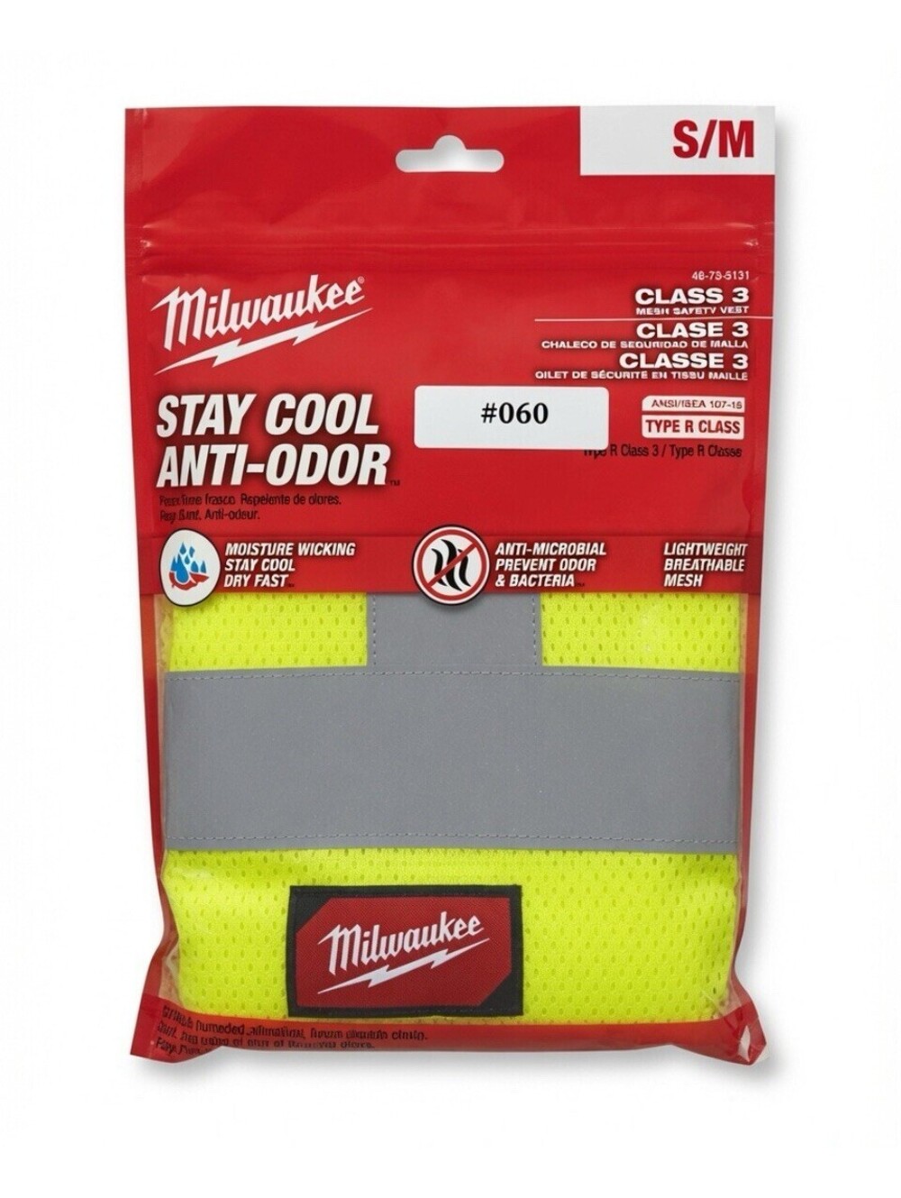 MILWAUKEE TOOL 48735111 Safety Vest S/M Polyester Mesh 9 Pockets ANSI Class 2